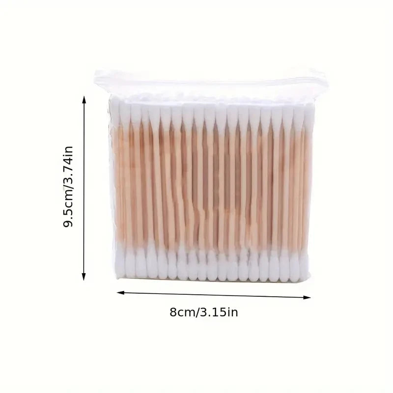 1000pcs Unscented Cotton Swabs, Double-Headed, Wooden Stick, Makeup