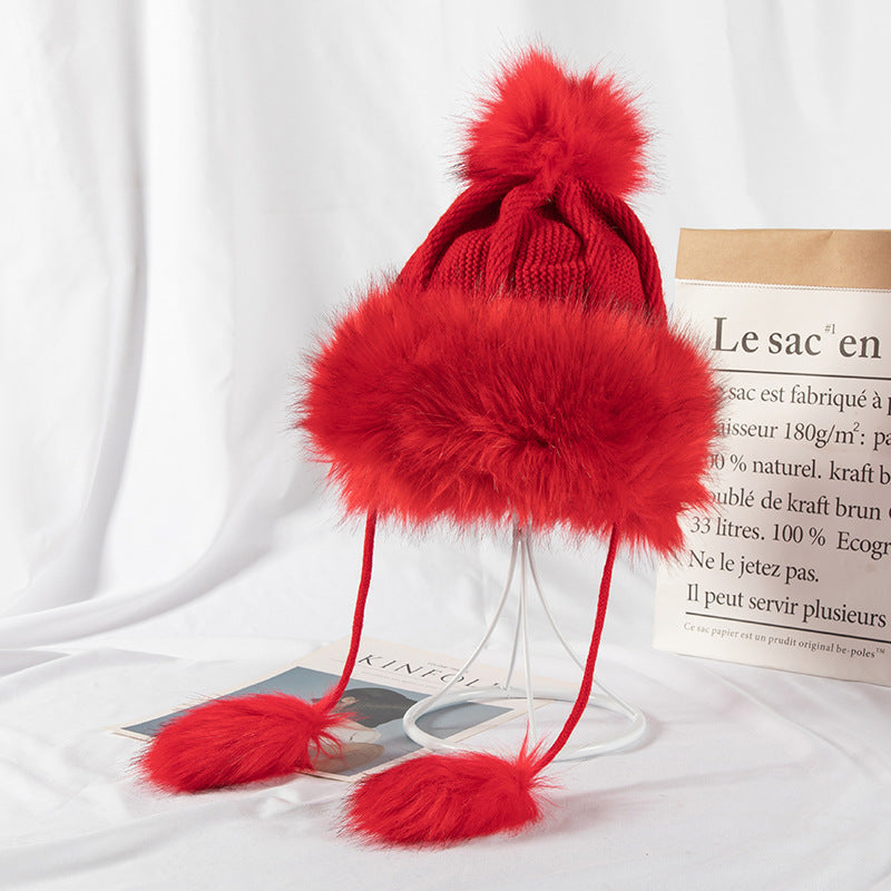 All-match Cute Woolen Knitted Ear Caps Plus Velvet Thick Winter
