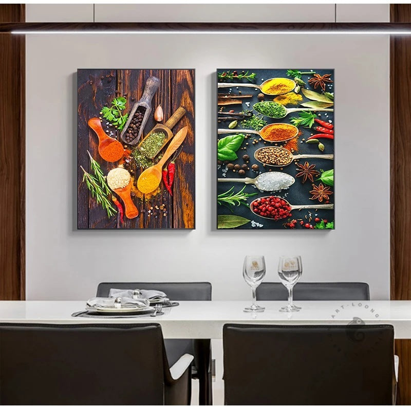 Kitchen Wall Art – Vanilla & Spice Themed Canvas Painting for Home & Restaurant Decor