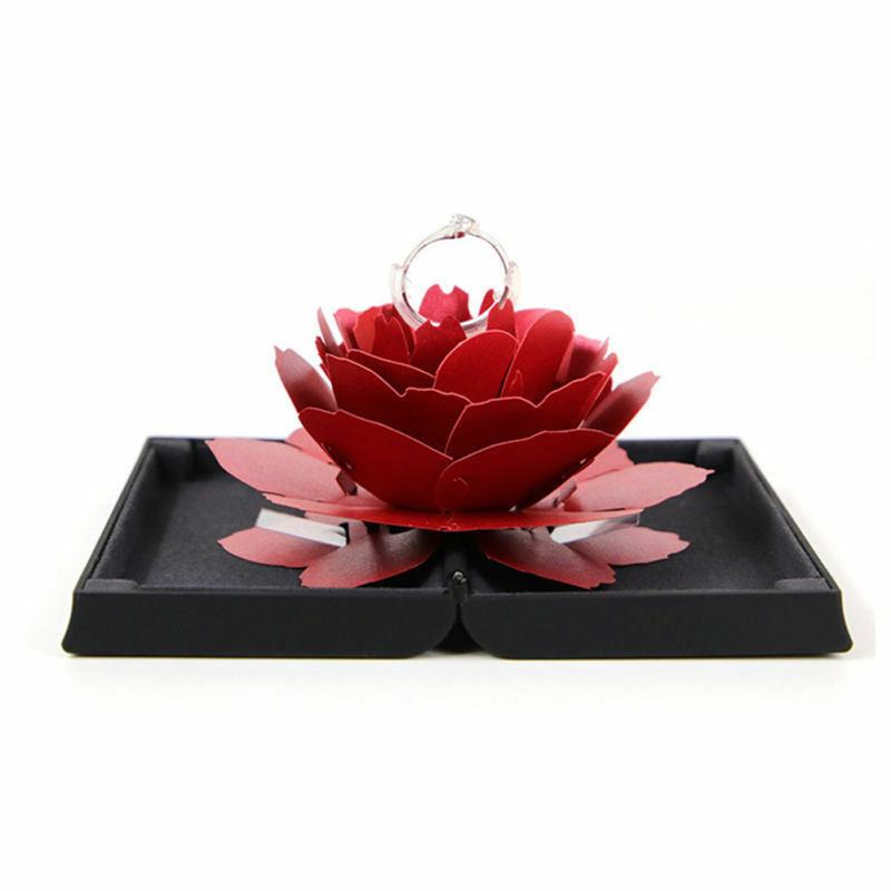 Rose Flower Rotating Ring Box Wedding Net Red