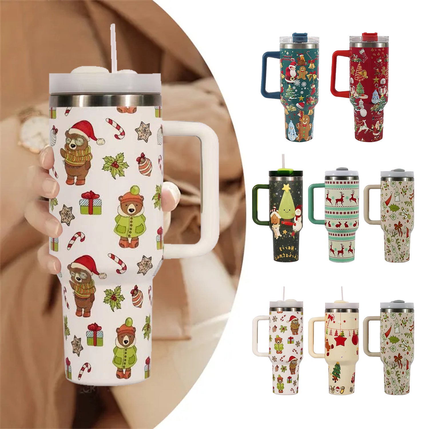 Christmas Vacuum Tumbler with Straw