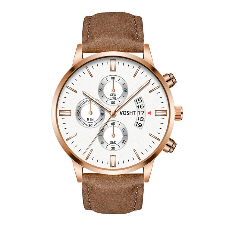 Men’s Business Quartz Watch – Three-Eye Design with Calendar