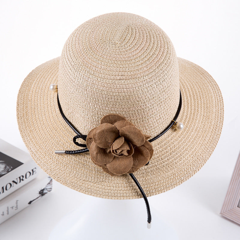 Ladies Sun Hat Pearl Flower Pot Hat