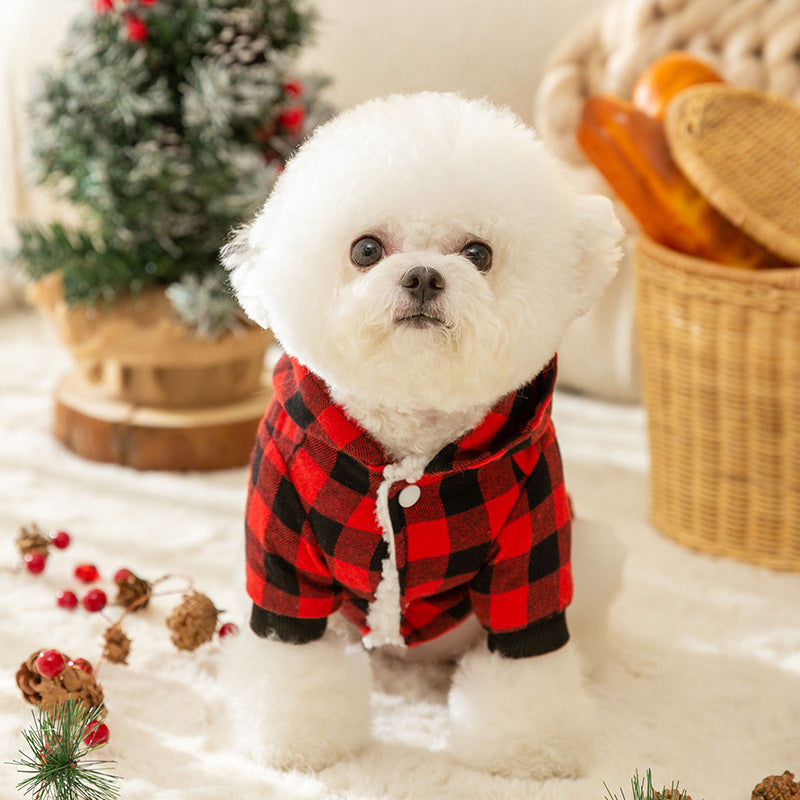 Pet Dog Classic Plaid Hooded Cotton-padded Coat