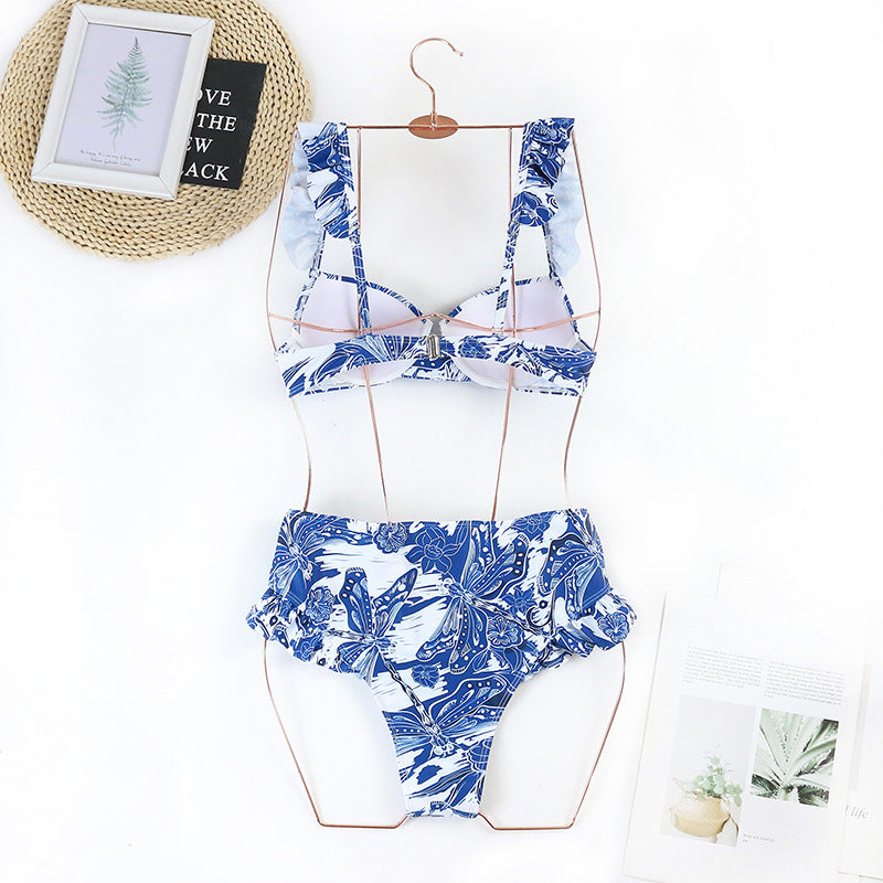 Women’s Sexy Printed Three-Piece Swimsuit Set – Polyester Swimwear