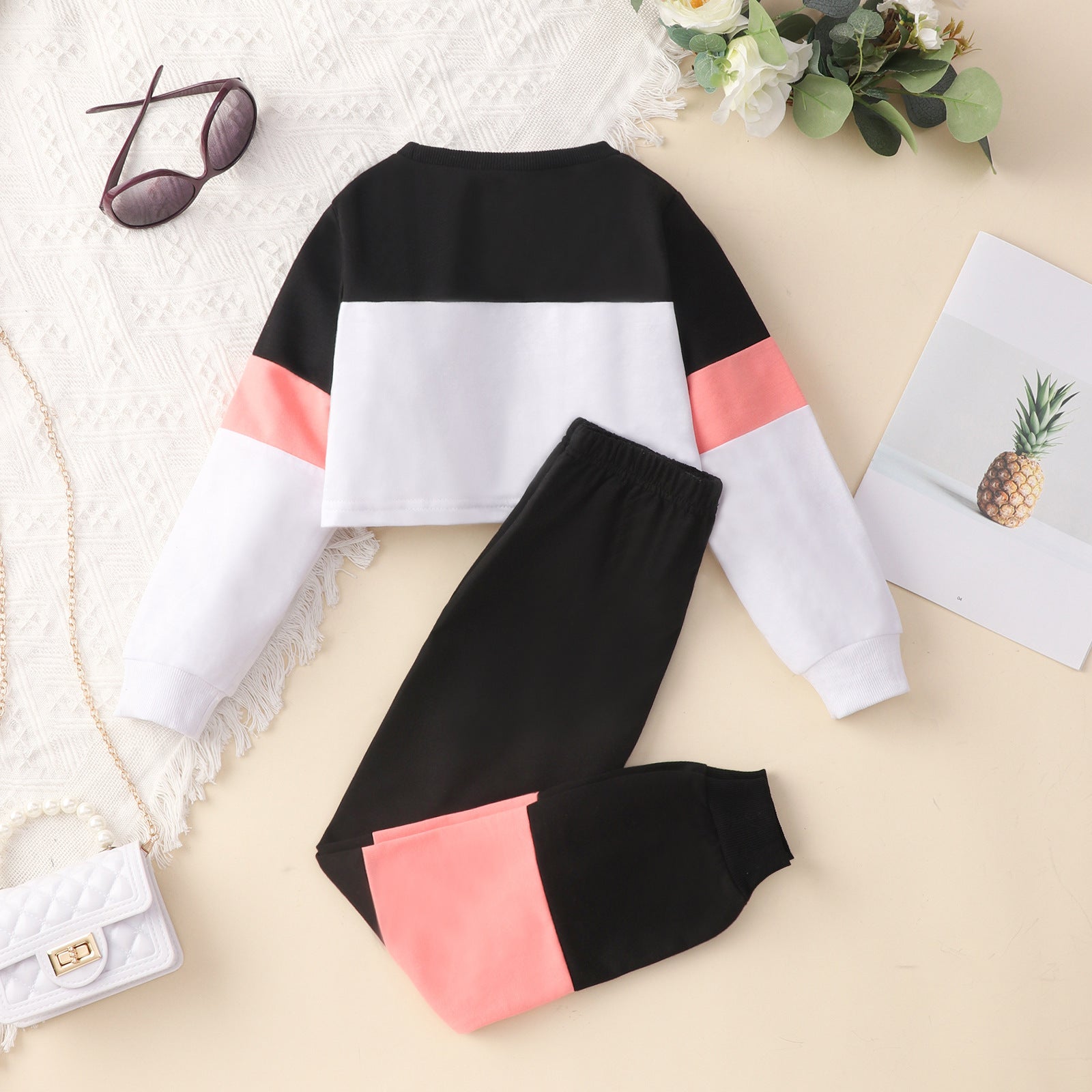 Children's Clothing Spring And Autumn New European And American Girls Color Matching Casual Sports Suit Pants