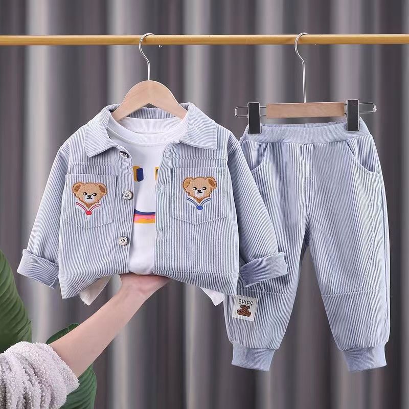 Cotton Corduroy Three Piece Kids Suit For Special Occasions