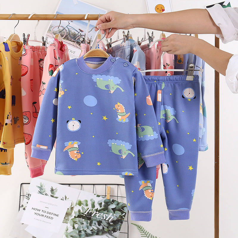 Children Plus Velvet Warm Clothing Winter Boys And Girls Thickened Autumn Clothes Long Trousers