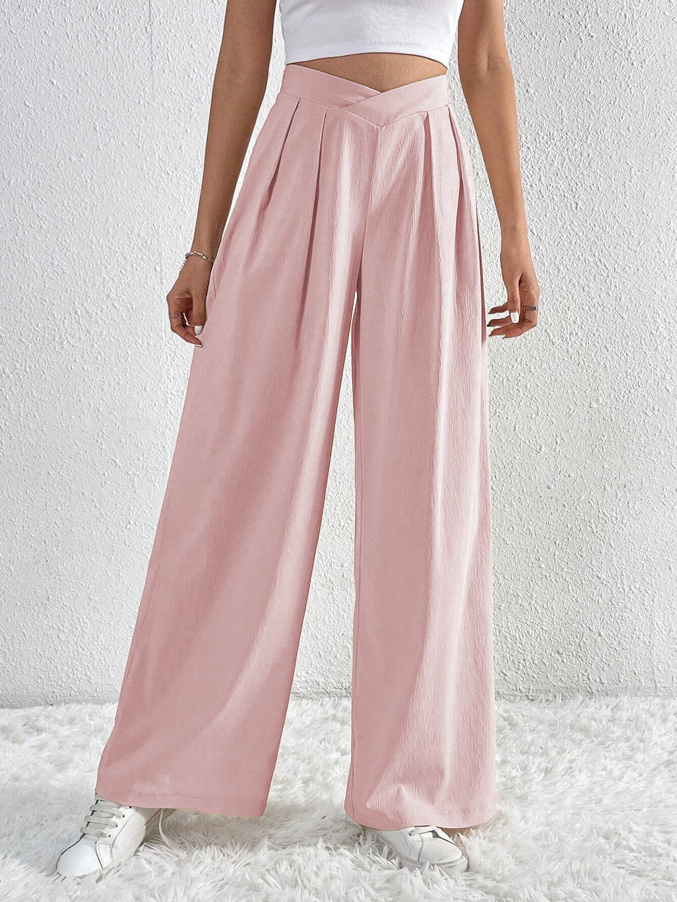 Women’s Pleated Wide-Leg Pants – Solid Color High-Waist Loose Casual Commuting Trousers