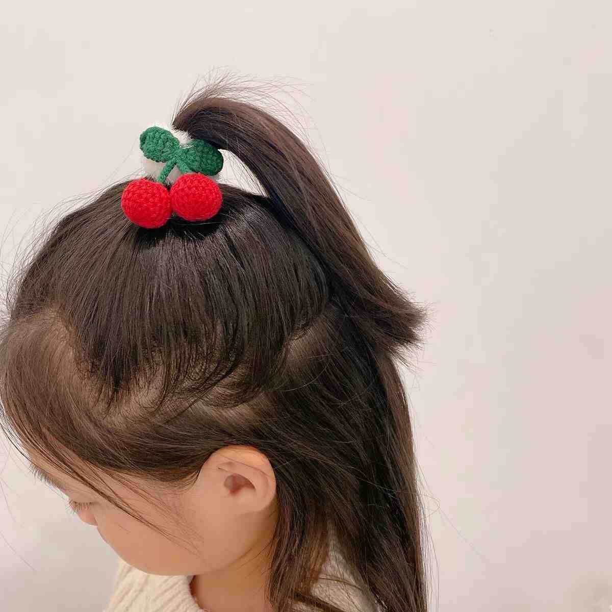 Beige Cherry Plush Hair Ring Children Baby Girl Sweet