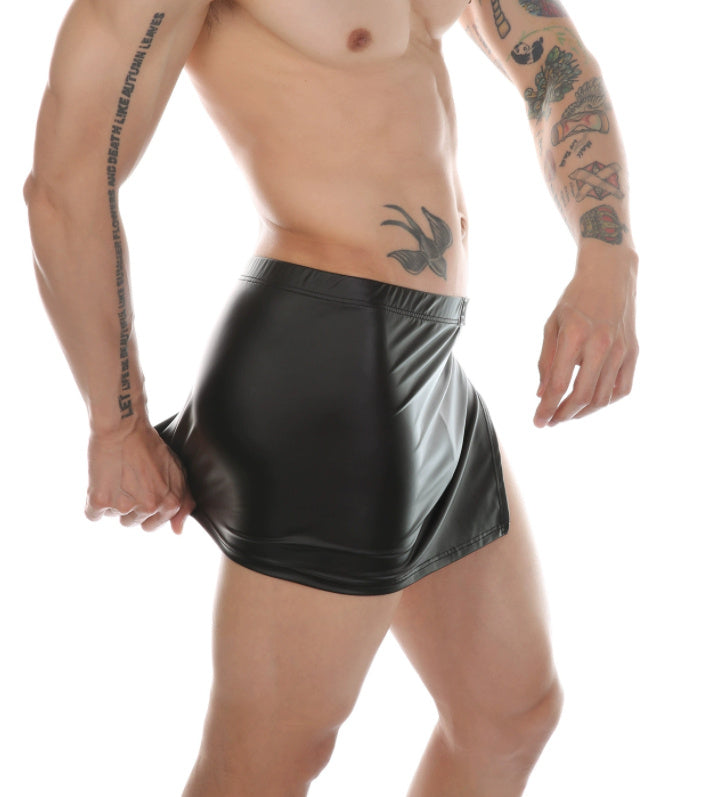 Thin Faux Leather Solid Color Side-opening Pajama Pants