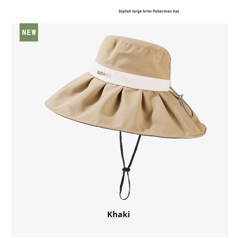 Velvet Vinyl Big Brim Fisherman Hat Outdoor Casual Sun Protection