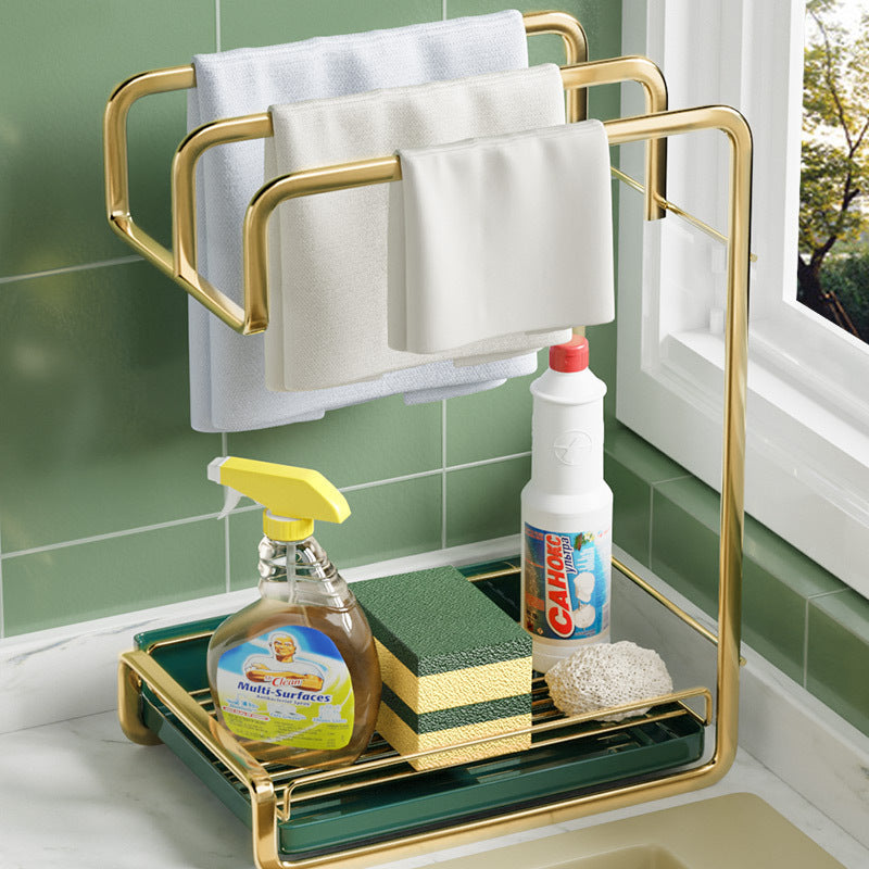 Wall-Mounted Sponge Holder & Kitchen Organizer – Dish Drainer, Brush & Soap Rack with Drain Tray