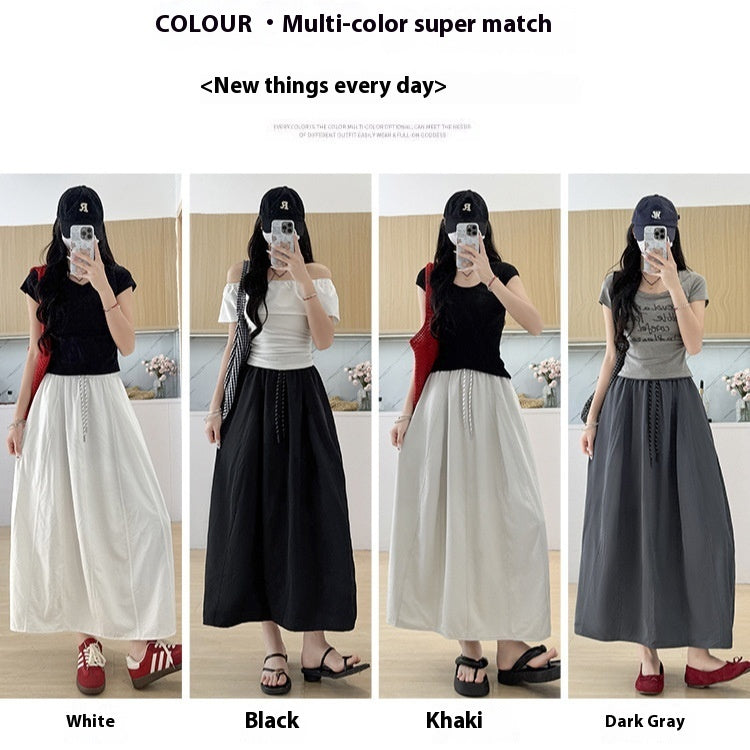 High Waist A-Line Plus Size Small Ice Silk Workwear Skirt