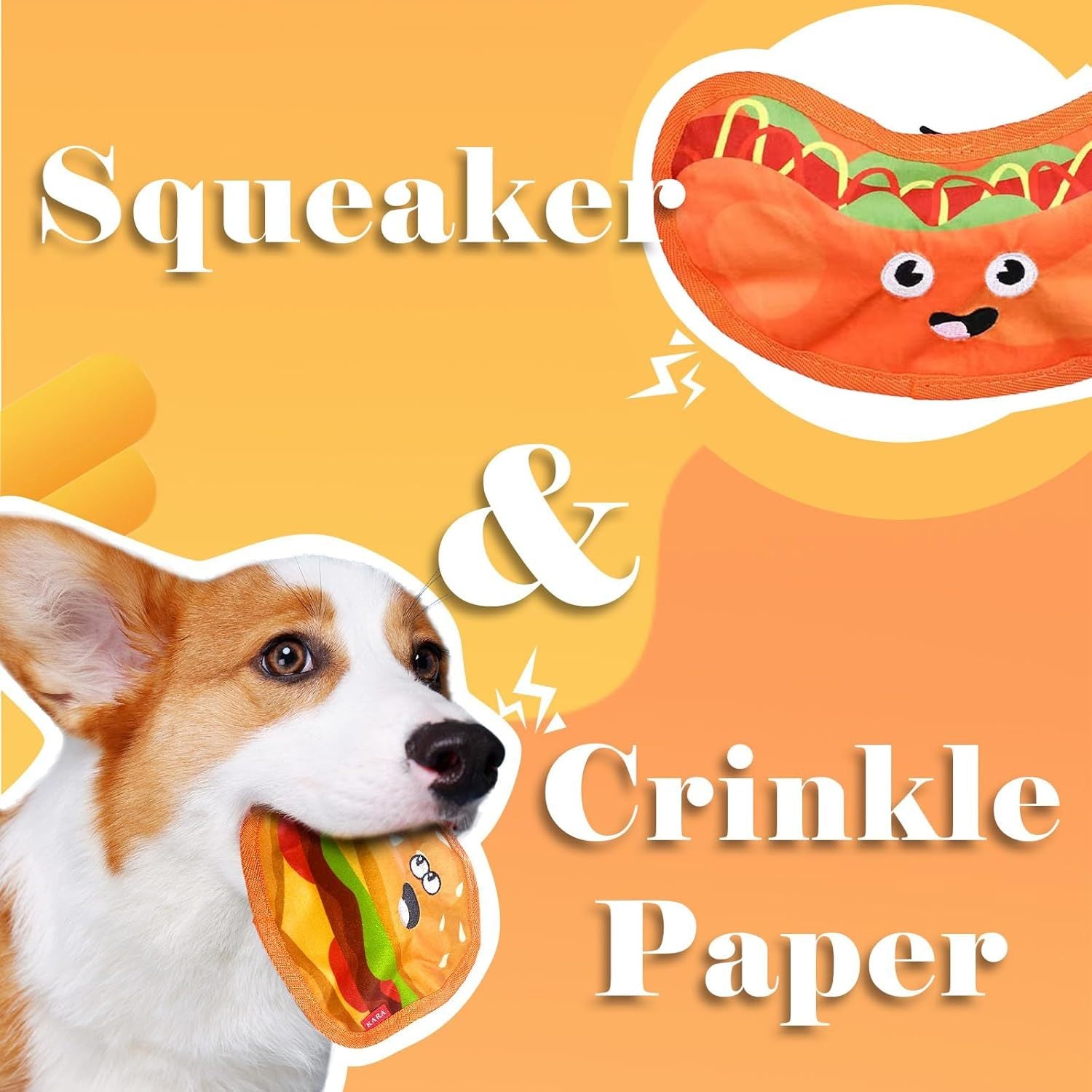 Durable Crinkle Squeaky Hamburger Dog Toy