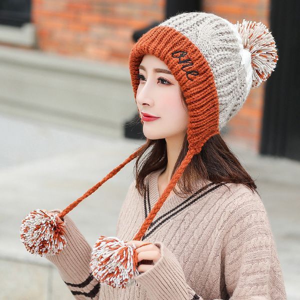 Winter Fleece-Lined Wool Hat for Women – Korean Style Colorblock Warm All-Matching Beanie