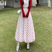 Red Polka Dot Retro Skirt – Women’s High Waist Polyester Vintage Style Skirt