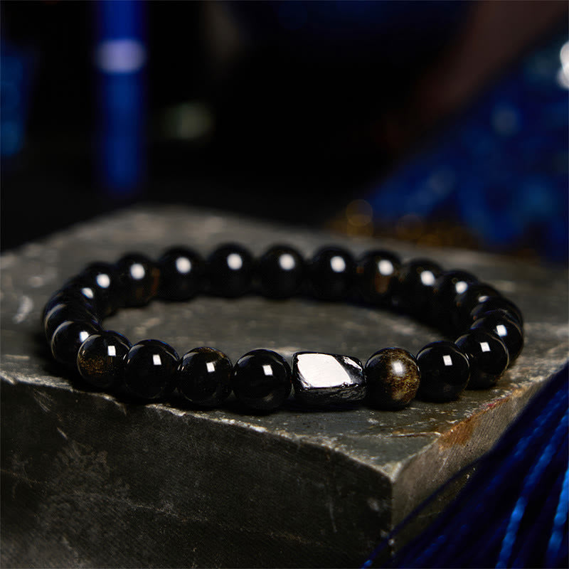 Natural Obsidian Single Ring Bracelet Fashion Simple
