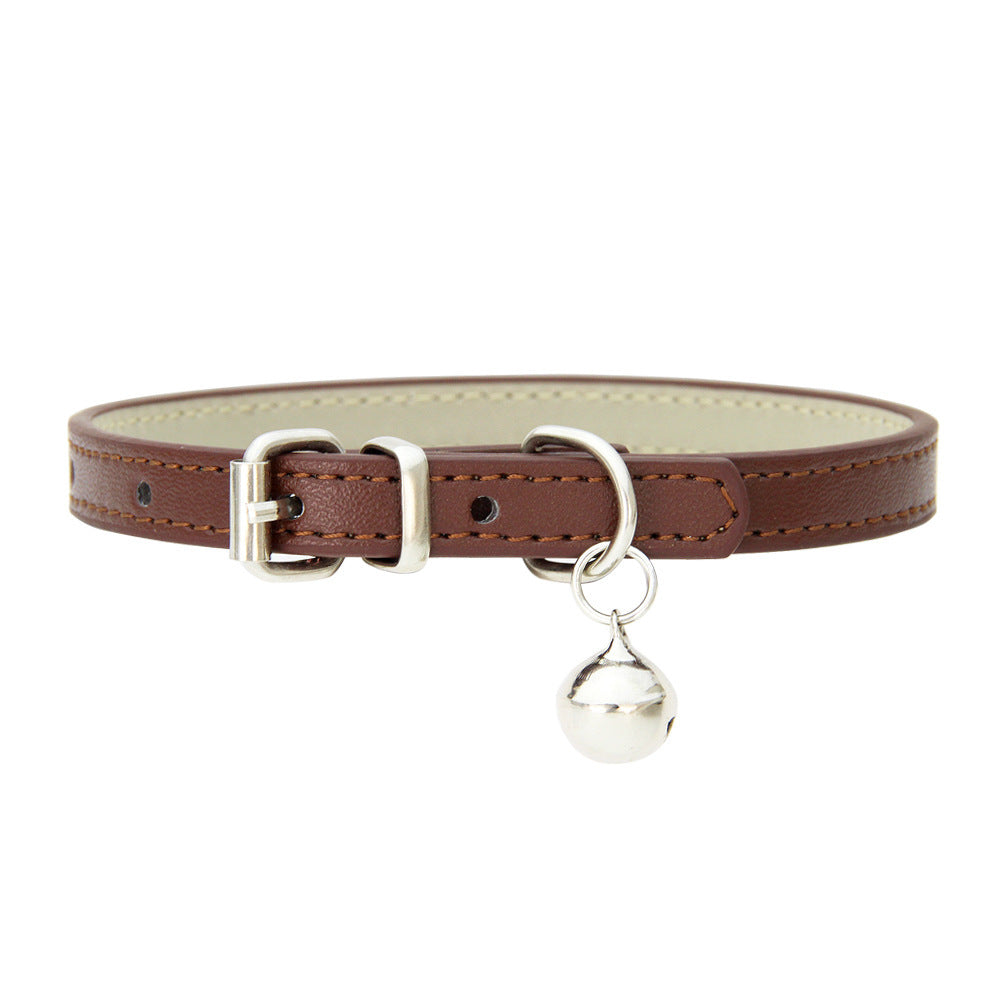 Japanese Style Bell PU Leather Leash Pet Dog Collar
