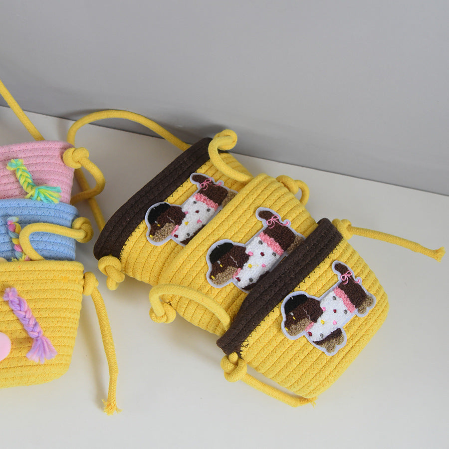 3-Layer Hanging Woven Storage Basket – Cute Cartoon Design