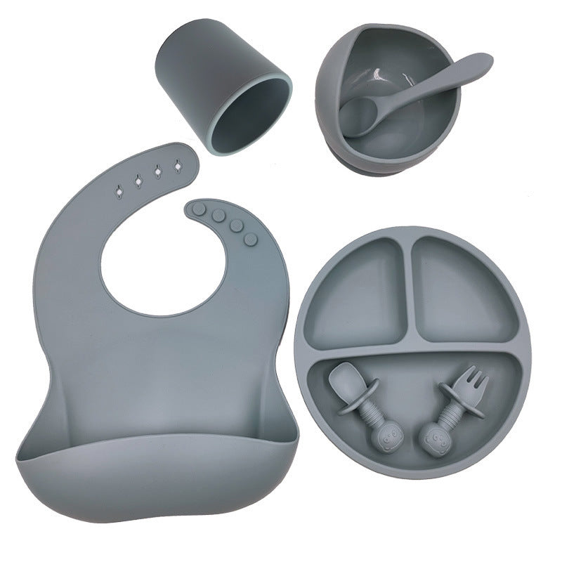 Unisex Baby Silicone Bib And Cutlery Set Minimalist Cut