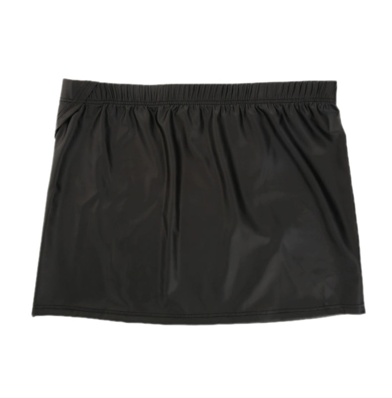 Thin Faux Leather Solid Color Side-opening Pajama Pants