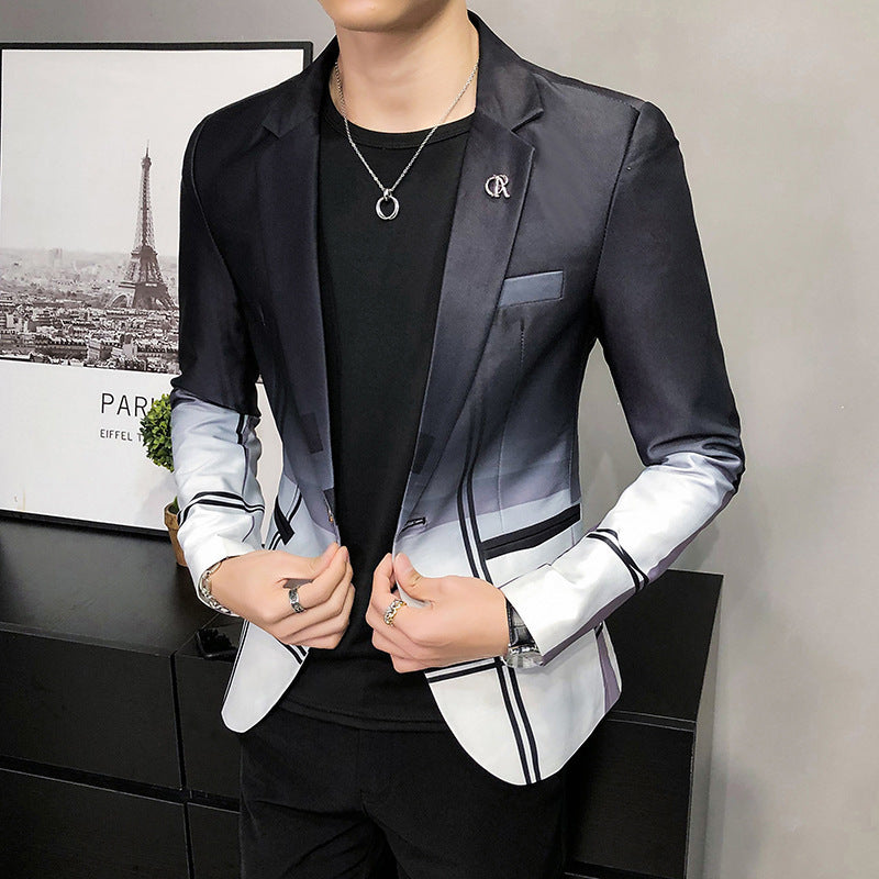 Fashion Personality Plaid Men's Stitching Casual Long Sleeve Suit