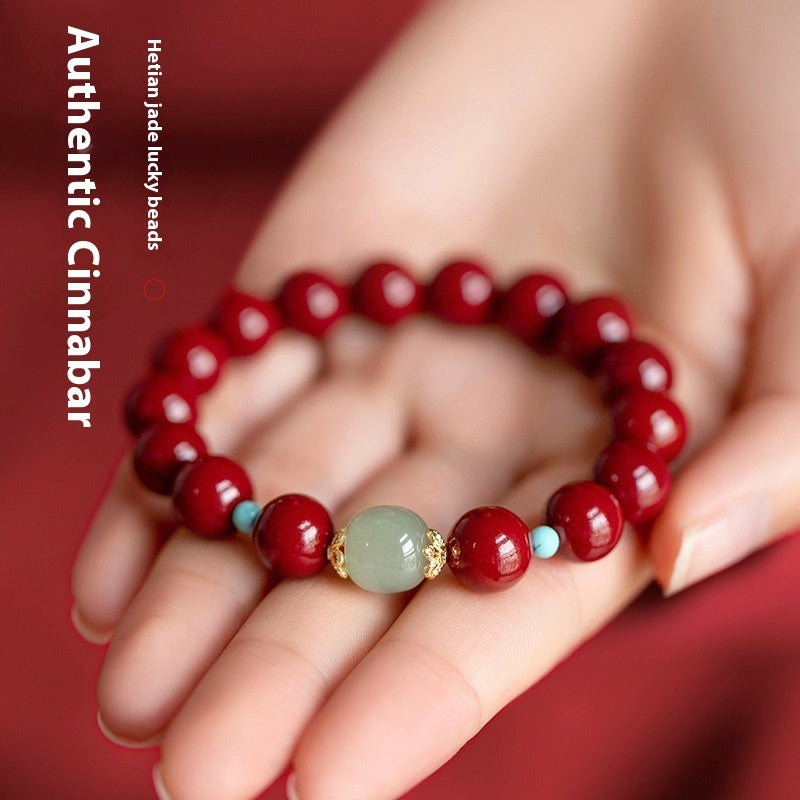Cinnabar Hetian Jade Beads Cinnabar Bracelet