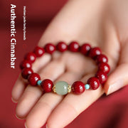 Unisex Geometric Ellipse Cinnabar Jade Beads Bracelet