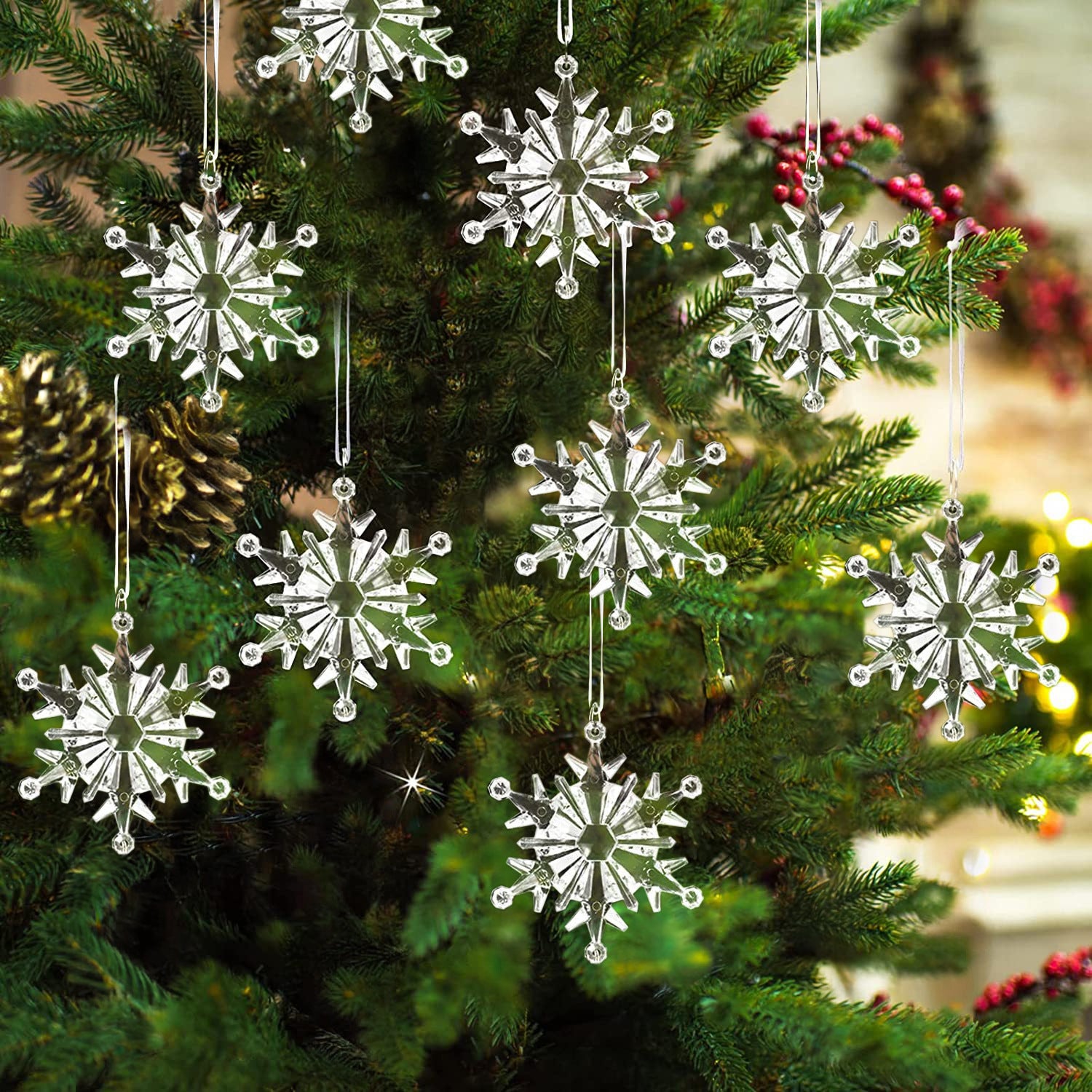 6pc Transparent Snowflake Pendant Christmas Decorations Transparent Ice Cone Hanging Ornaments