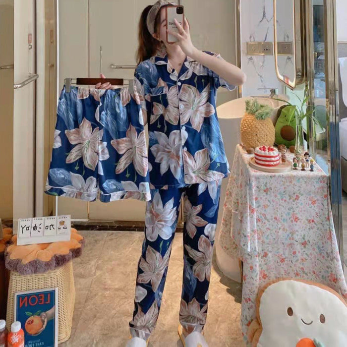 Women's Fruit Print Milk Silk Pajama Set Short Sleeve