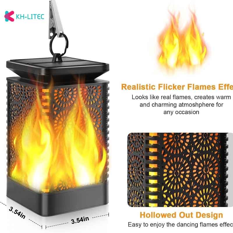 Solar Hanging Flame Torch Lights Flickering Waterproof Outdoor Garden Patio Yard Path Decoration