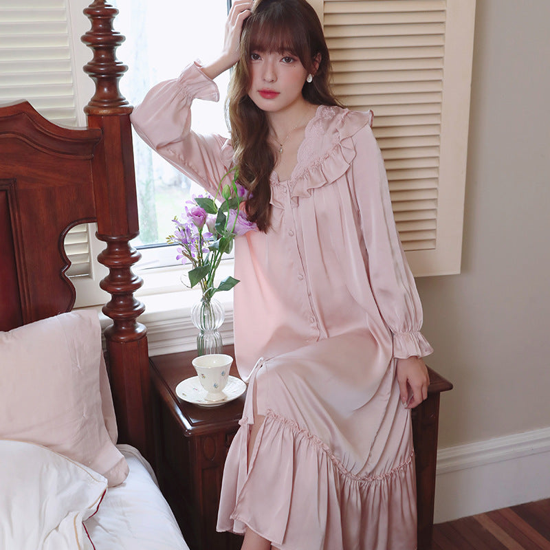 Women's Fashion Casual Loose Embroidered Ruffle Knee-length Loungewear