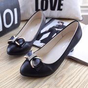 Women's High Heels Professional Black And Round Working Leather Shoes