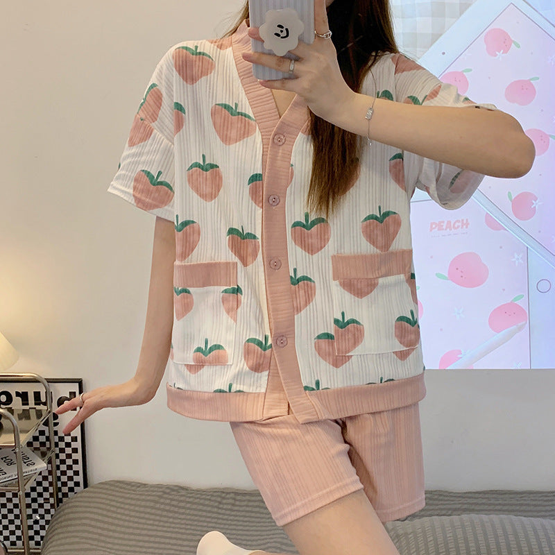 Simple Short-sleeved Honey Printed Peach Home Wear