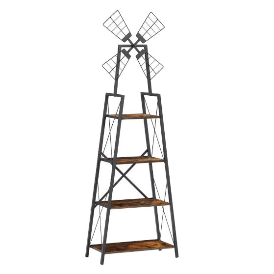 4-Tier Bookshelf,Display Storage Shelves With Metal Frame,Bookcase Organizer With Windmill For Living Room,Home Office