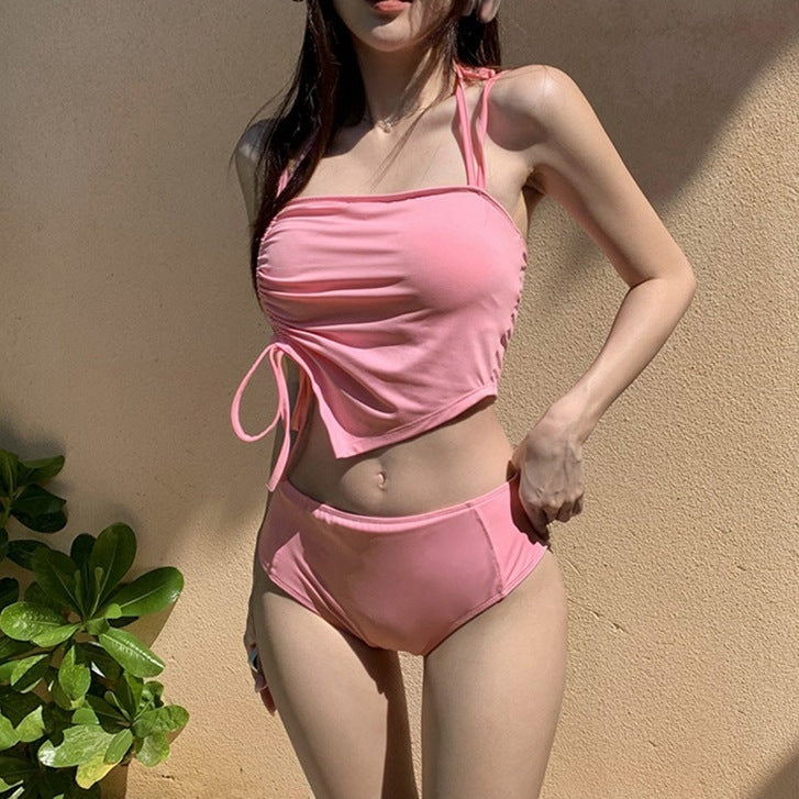 Simple Solid Color Split Swimsuit For Women