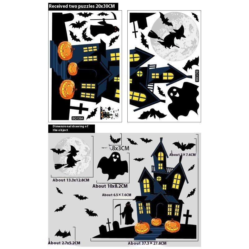 Halloween Decoration Haunted House Sticker Witch Ghost Bat Window Stickers