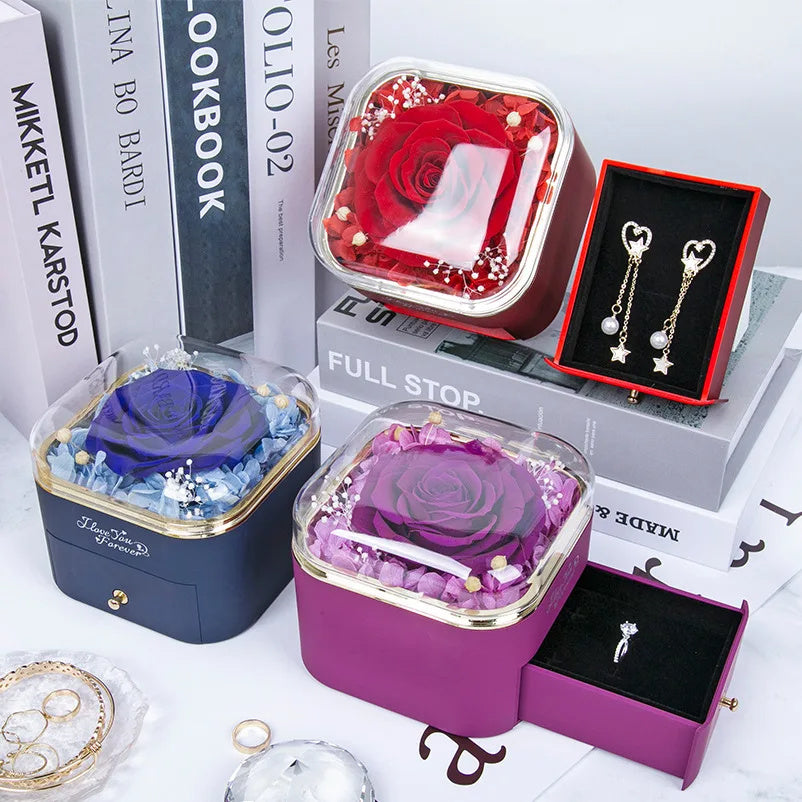Rose Jewelry Box Drawer Organizer With Metal Construction