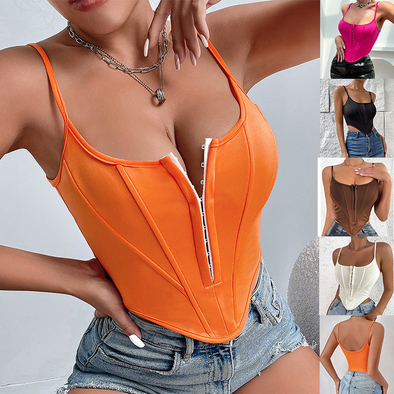 Women's Slim Polyester Sling Crop Corset Tank Vest Black