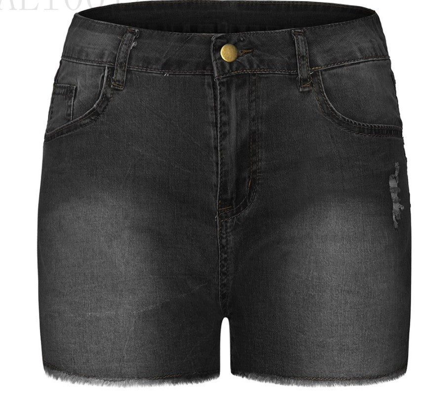 Women’s Stretch Slim Ripped Tassel Denim Shorts – Frayed Hem, Figure-Hugging