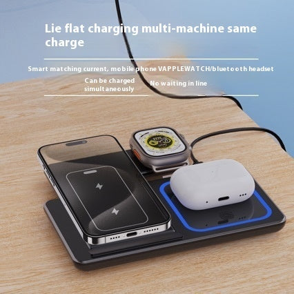 15W 3-in-1 Foldable Wireless Charger Stand, Fast Qi for iPhone 15–11, Apple Watch Series 9–5 & AirPods Pro with LED