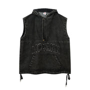 Hooded Pullover Denim Vest Men