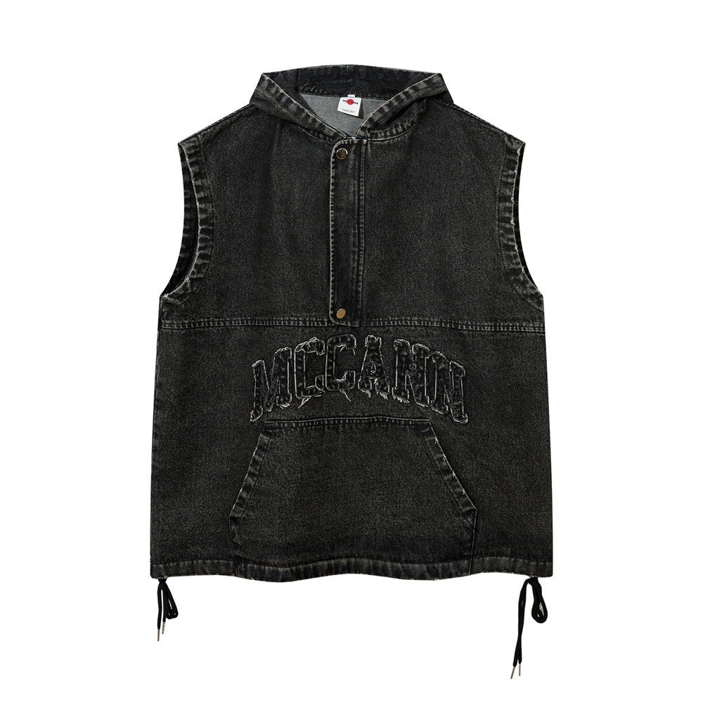Hooded Pullover Denim Vest Men