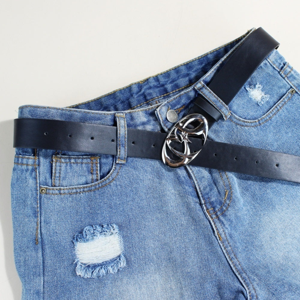 Casual Trendy Silver Buckle Belt