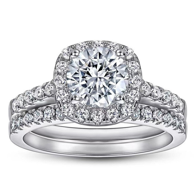 Elegant Geometric White and Black Alloy Ladies’ Engagement Ring Set