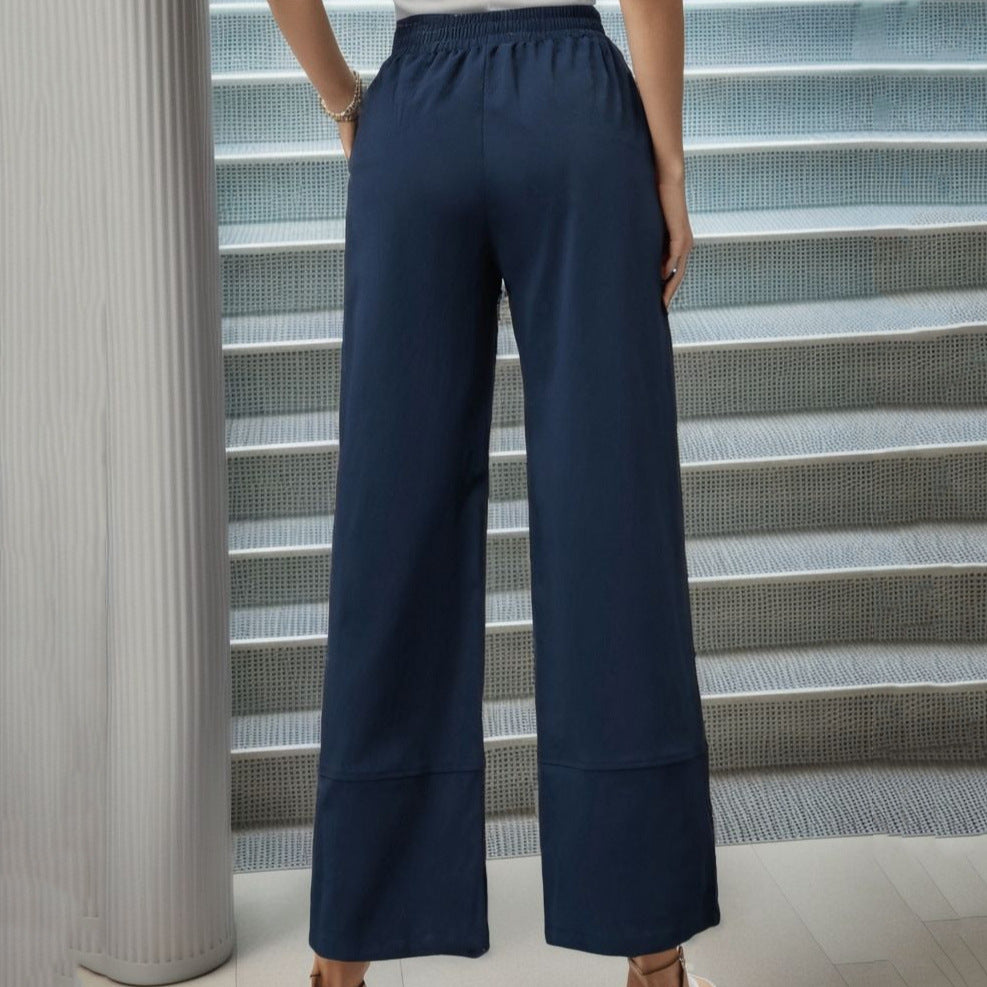 High Waist Straight Leg Pants – Women’s Button Detail Polyester Spandex Trousers