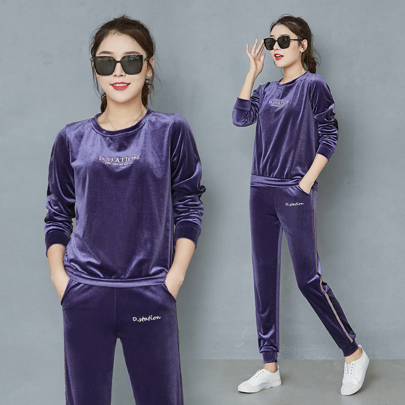 Spring And Autumn Gold Velvet Long Sleeve Loose Sports Jacket