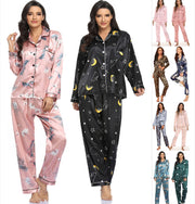 Women's Print Pajama Set Silk Look Polyester Long Sleeve