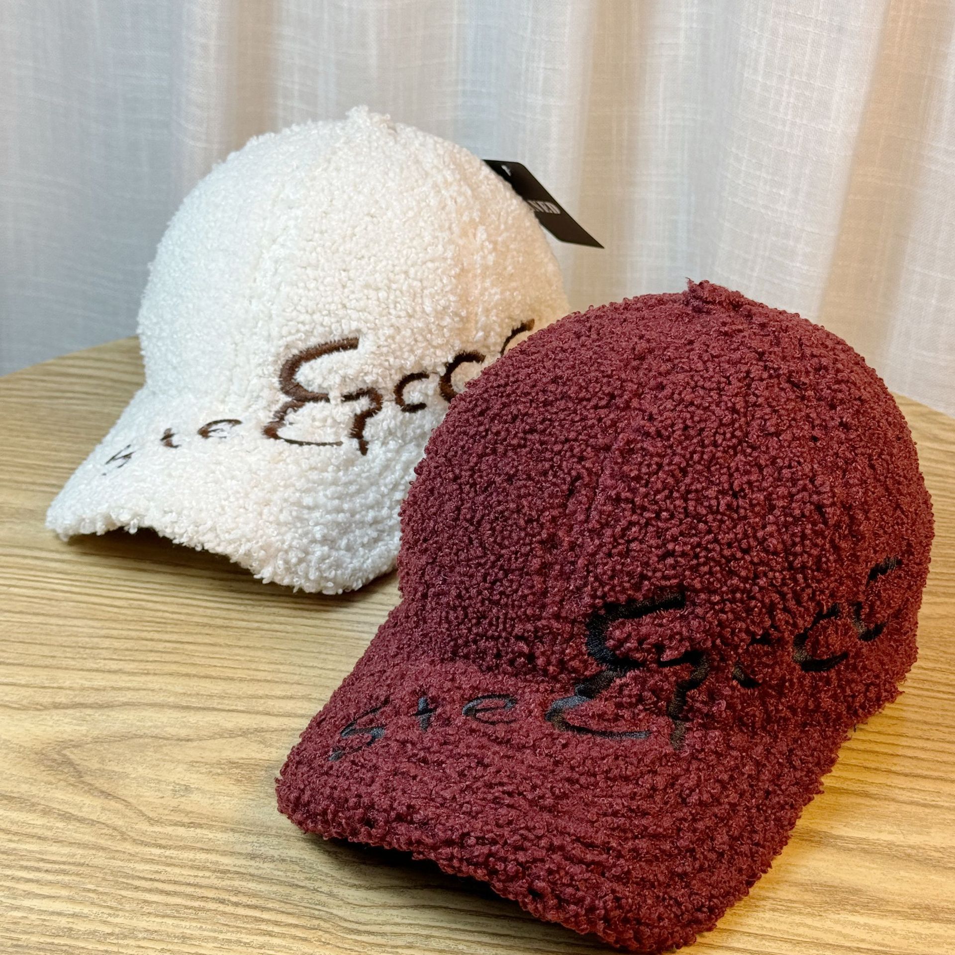 Outdoor Upgrade Warm Lamb Fur Peaked Cap – Embroidered Letters, Face-Slimming Design